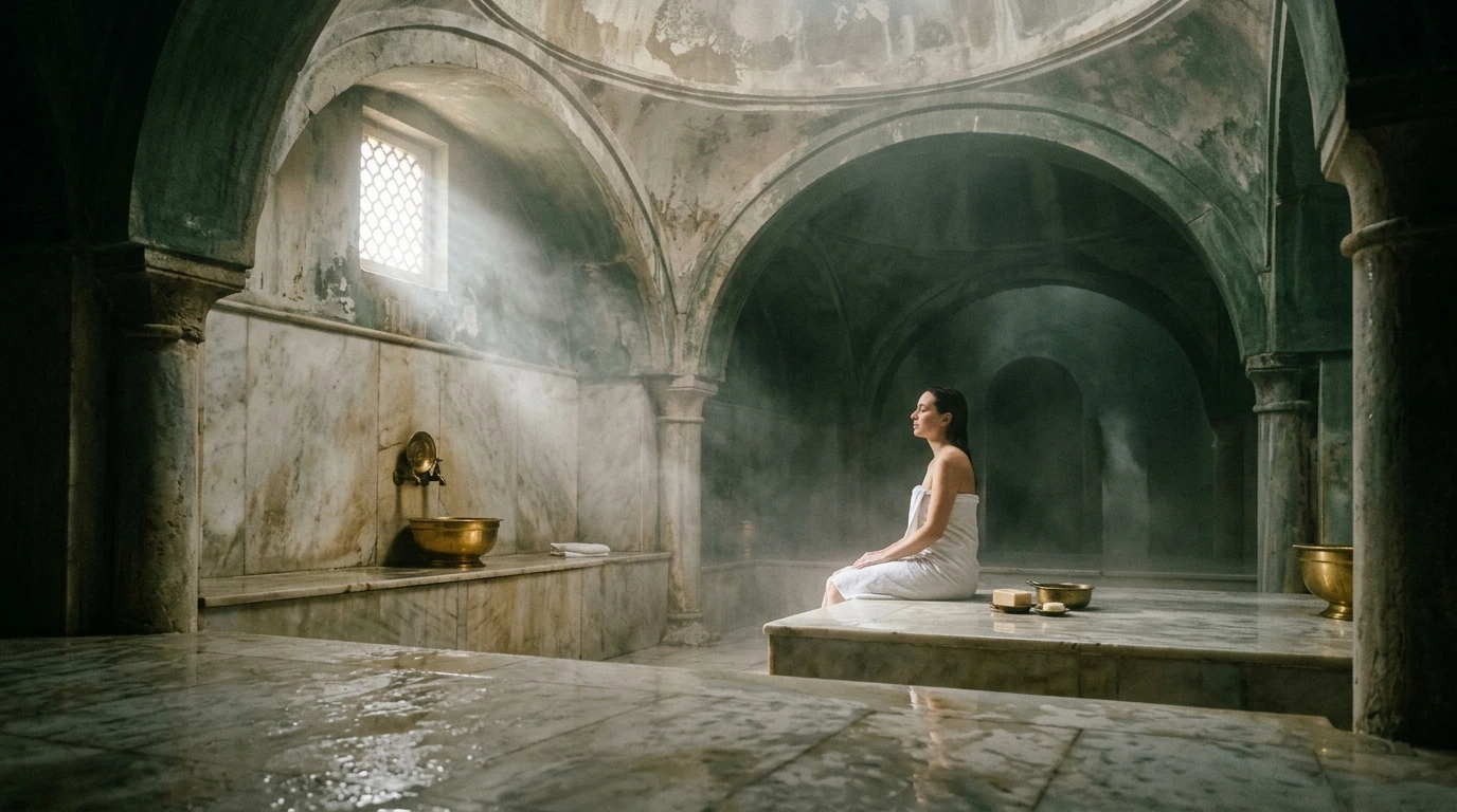 Vapeur et lumière dans un hammam de pierre