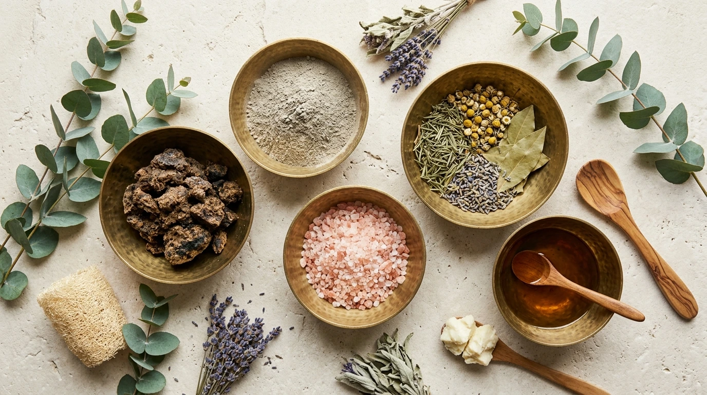 Bols et ingrédients de soins traditionnels du monde